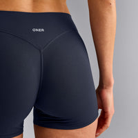 SoftMotion™ Mid Rise Shorts 4" with Grey Logo | True Blue