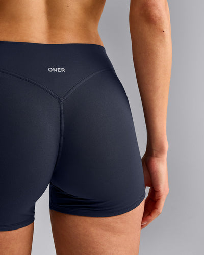 SoftMotion™ Mid Rise Shorts 4" with Grey Logo | True Blue