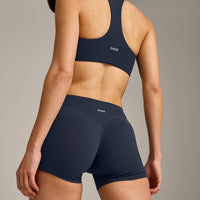 SoftMotion™ Mid Rise Shorts 4" with Grey Logo | True Blue