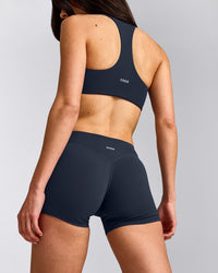 SoftMotion™ Mid Rise Shorts 4" with Grey Logo | True Blue