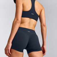 SoftMotion™ Mid Rise Shorts 4" with Grey Logo | True Blue