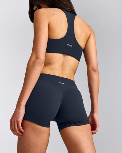 SoftMotion™ Mid Rise Shorts 4" with Grey Logo | True Blue