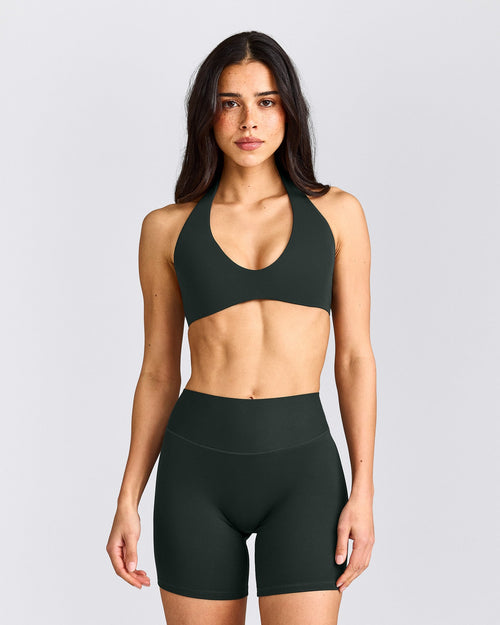 SoftMotion™ Minimal Halter Neck Bralette | Emerald Noir