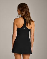 SoftMotion™ Racer Back Dress with Built in Shorts with Grey Logo | Black
