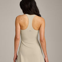 SoftMotion™ Racer Back Dress with Built in Shorts with Grey Logo | Oatmeal