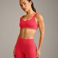 EffortlessLift™ Square Neck Sports Bra with Grey Logo | Charged Pink