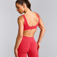 EffortlessLift™ Square Neck Sports Bra with Grey Logo | Charged Pink