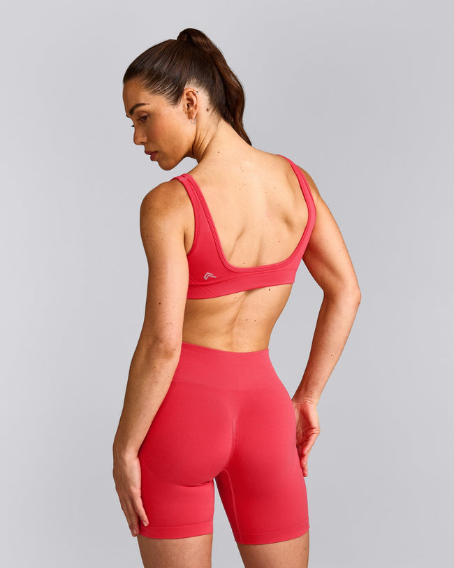 EffortlessLift™ Square Neck Sports Bra with Grey Logo | Charged Pink