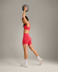 EffortlessLift™ Square Neck Sports Bra with Grey Logo | Charged Pink