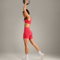 EffortlessLift™ Square Neck Sports Bra with Grey Logo | Charged Pink