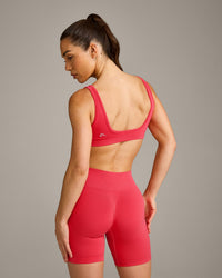 EffortlessLift™ Square Neck Sports Bra with Grey Logo | Charged Pink