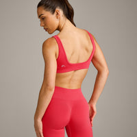 EffortlessLift™ Square Neck Sports Bra with Grey Logo | Charged Pink