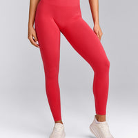 EffortlessLift™ Seamless Mid Rise Leggings with Gray Logo | Charged Pink
