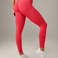 EffortlessLift™ Seamless Mid Rise Leggings with Grey Logo | Charged Pink