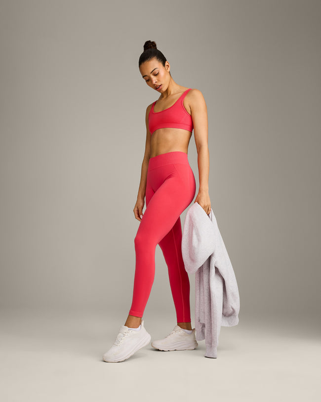 EffortlessLift™ Seamless Mid Rise Leggings with Grey Logo | Charged Pink