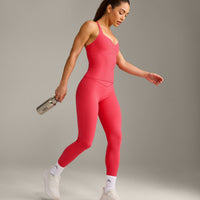 UnifiedMove™ T Back Mid Vest with Built in Bra Shelf with Reflective Logo | Charged Pink