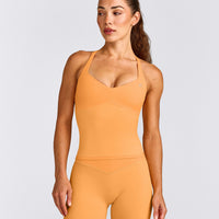 UnifiedMove™ T Back Mid Tank Top with Built in Bra Shelf with Reflective Logo | Powdered Orange