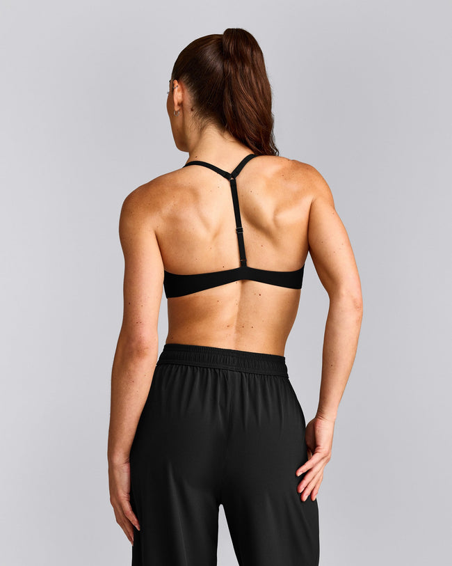 UnifiedMove™ T Back Minimal Bralette with Reflective Logo | Black