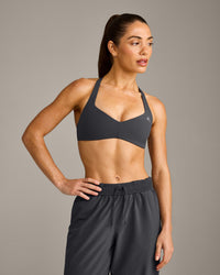 UnifiedMove™ T Back Minimal Bralette with Reflective Logo | Coal