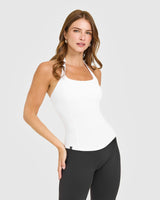 Mellow™ Rib Halter Neck Vest with Built in Bra Shelf | White