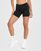 SoftMotion™ Fold Over Shorts 6" with White Logo | Black
