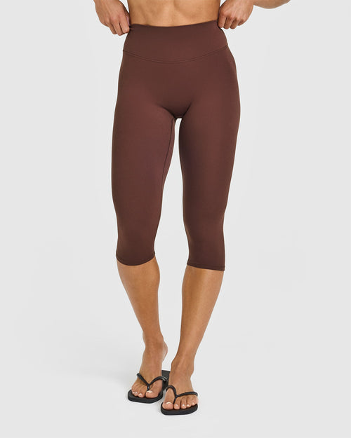 Oner Modal SoftMotion™ High Waisted Capri Leggings with White Logo | Espresso Brown