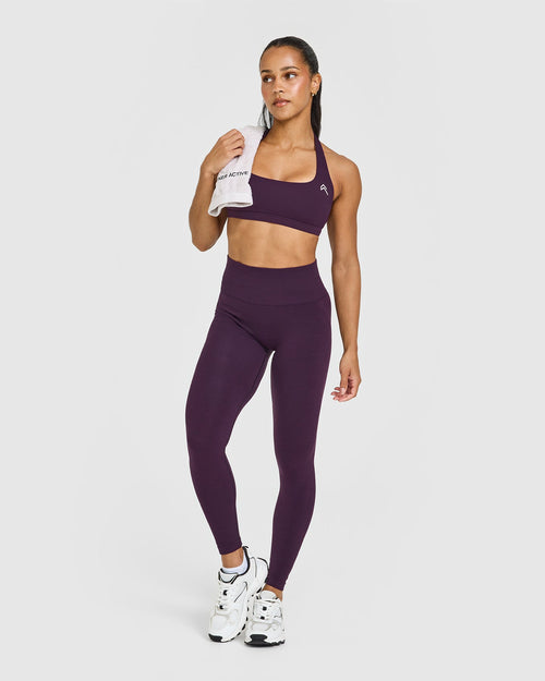 EasyLift™ Halter Bralette with White Logo | Blackberry Purple