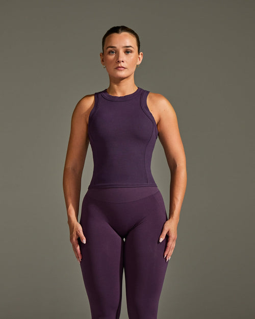 Mellow™ Rib High Neck Mid Tank Top | Blackberry Purple