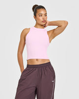 Mellow™ Rib High Neck Mid Tank Top | Chalk Pink