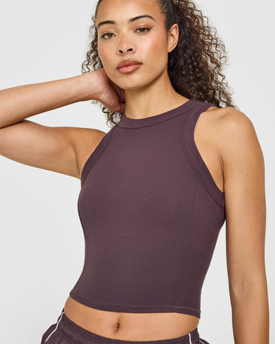 Mellow™ Rib High Neck Mid Tank Top | Umber Brown