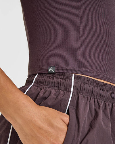 Mellow™ Rib High Neck Mid Tank Top | Umber Brown