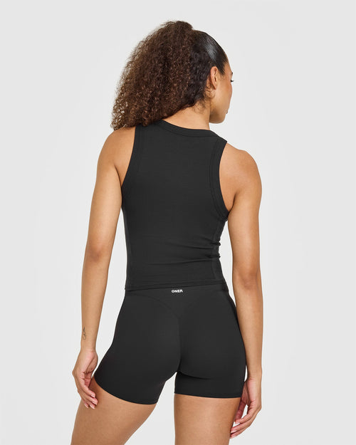 Mellow™ Rib High Neck Mid Tank Top | Black