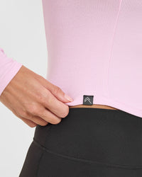 Mellow™ Rib V Neck Mid Long Sleeve Top | Chalk Pink
