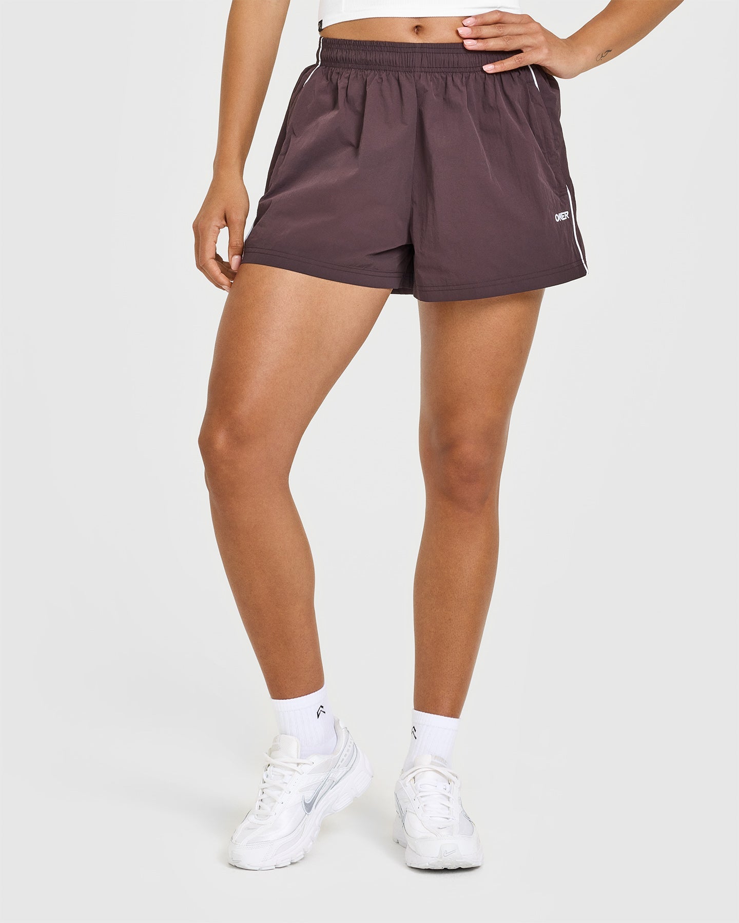 Oversized Piped Woven Track Shorts | Deep Umber Brown