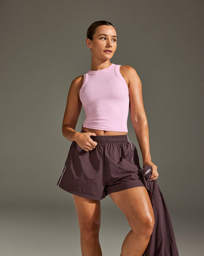 Oversized Piped Woven Track Shorts | Deep Umber Brown