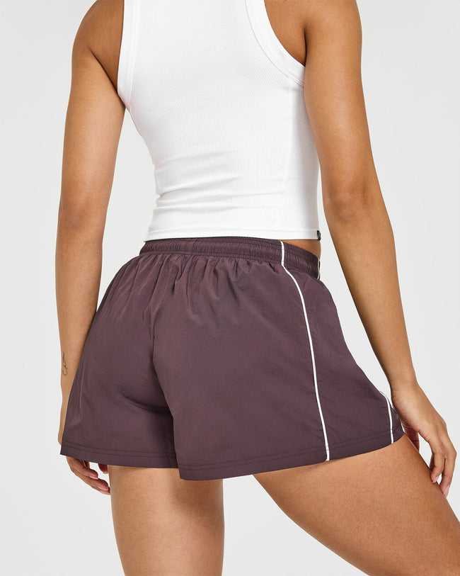 Oversized Piped Woven Track Shorts | Deep Umber Brown