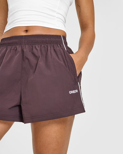 Oversized Piped Woven Track Shorts | Deep Umber Brown