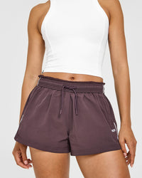 Oversized Piped Woven Track Shorts | Deep Umber Brown