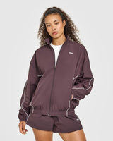 Oversized Piped Woven Track Jacket | Deep Umber Brown