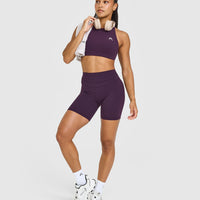 UnifiedMove™ High Waisted Shorts White Logo 6" | Blackberry Purple
