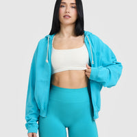 Raw Lounge Oversized Zip Hoodie | Aqua Blue