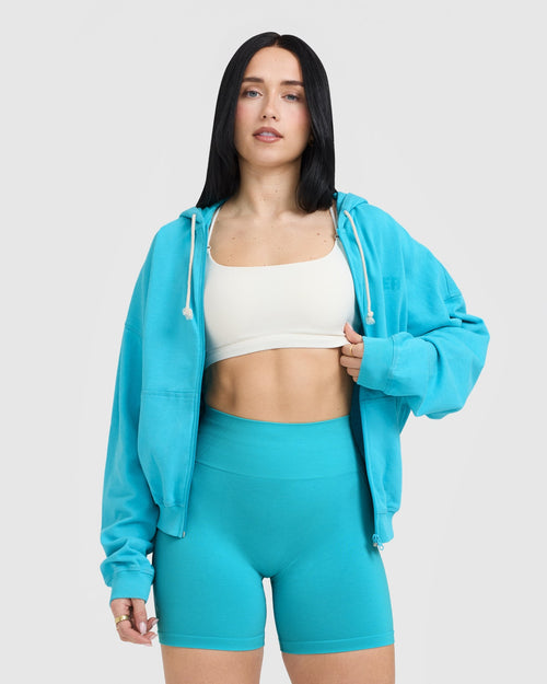 Oner Modal Raw Lounge Oversized Zip Hoodie | Aqua Blue