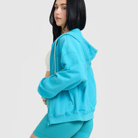Raw Lounge Oversized Zip Hoodie | Aqua Blue