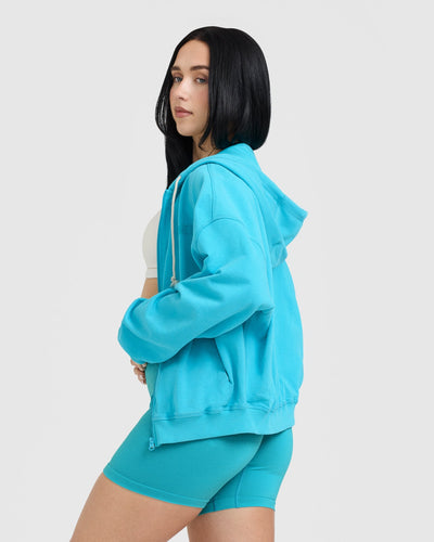 Raw Lounge Oversized Zip Hoodie Aqua Blue