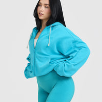 Raw Lounge Oversized Zip Hoodie | Aqua Blue