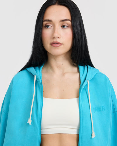 Raw Lounge Oversized Zip Hoodie | Aqua Blue