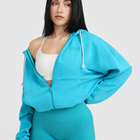 Raw Lounge Oversized Zip Hoodie | Aqua Blue