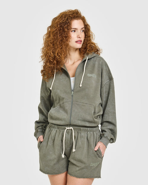 Oner Modal Raw Lounge Oversized Zip Hoodie | Washed Alpine Green