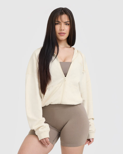 Oner Modal Raw Lounge Oversized Zip Hoodie | Off White