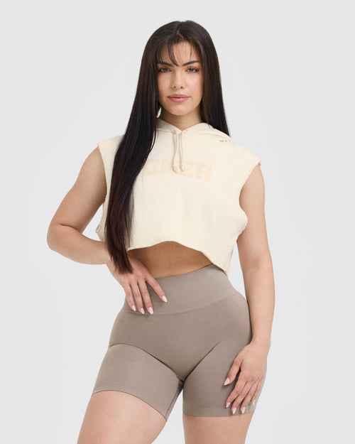 Oner Modal Raw Lounge Sleeveless Crop Hoodie | Off White